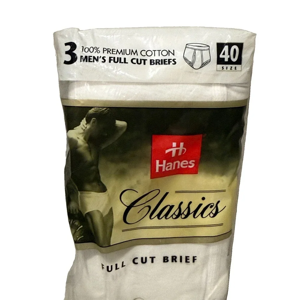 Vintage Classics Hanes White Cotton Briefs XL 40 New Original‎ Package 3 pairs